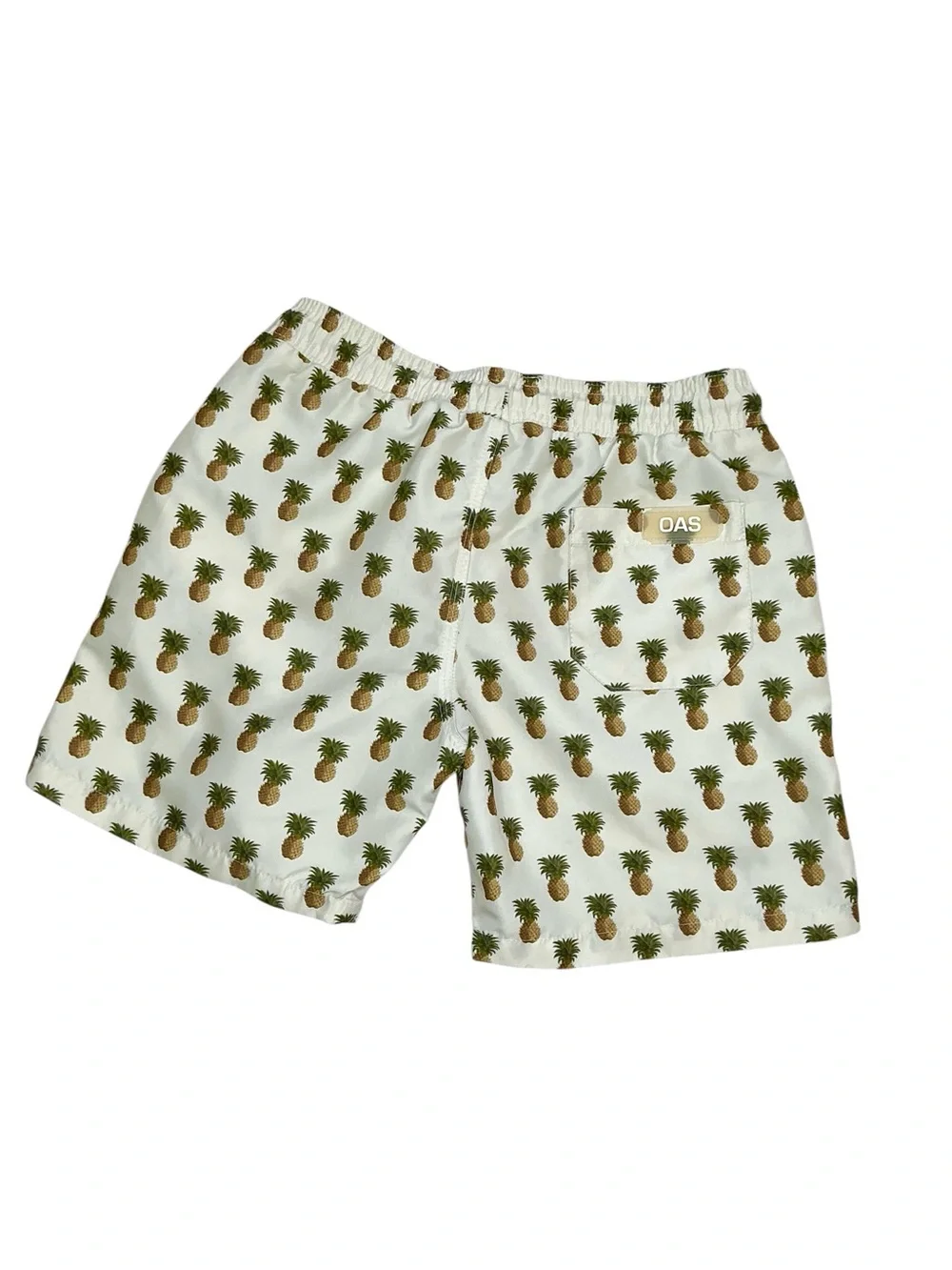 OAS Kids Pineapple Print Swim Trunks Cream with Brown & Beige Pineapples Size 10